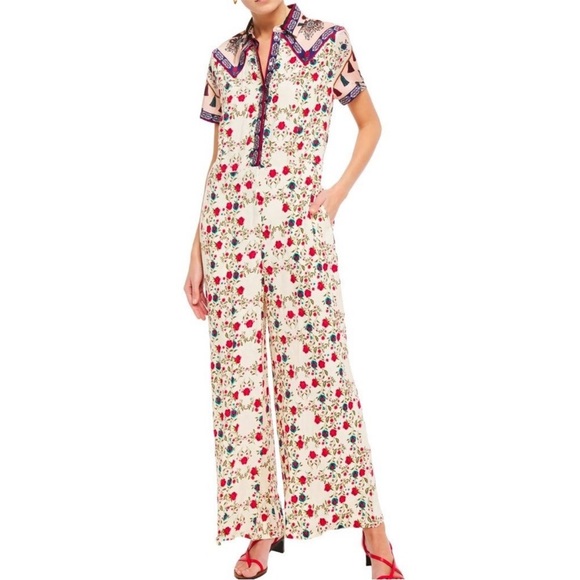 SANDRO Delfine printed twill and jacquard wide-leg jumpsuit Size 40 US 8 - Picture 1 of 10